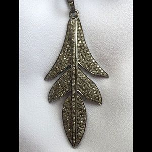 Pave Diamond Pendant, Leaf Shape